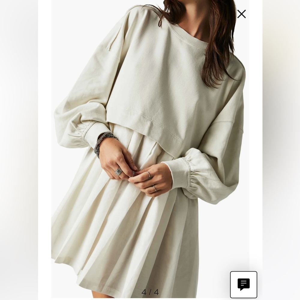 NWOT Free People Eleanor Sweatshirt Tunic Dress Grey Ivory Combo